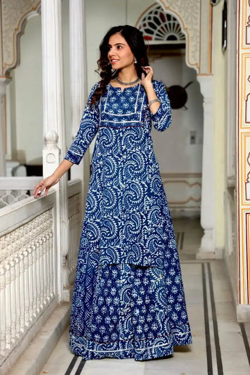 Bagru Hand Block Printed Long Kurta & Skirt Set – Ethnic Charm in Every Thread