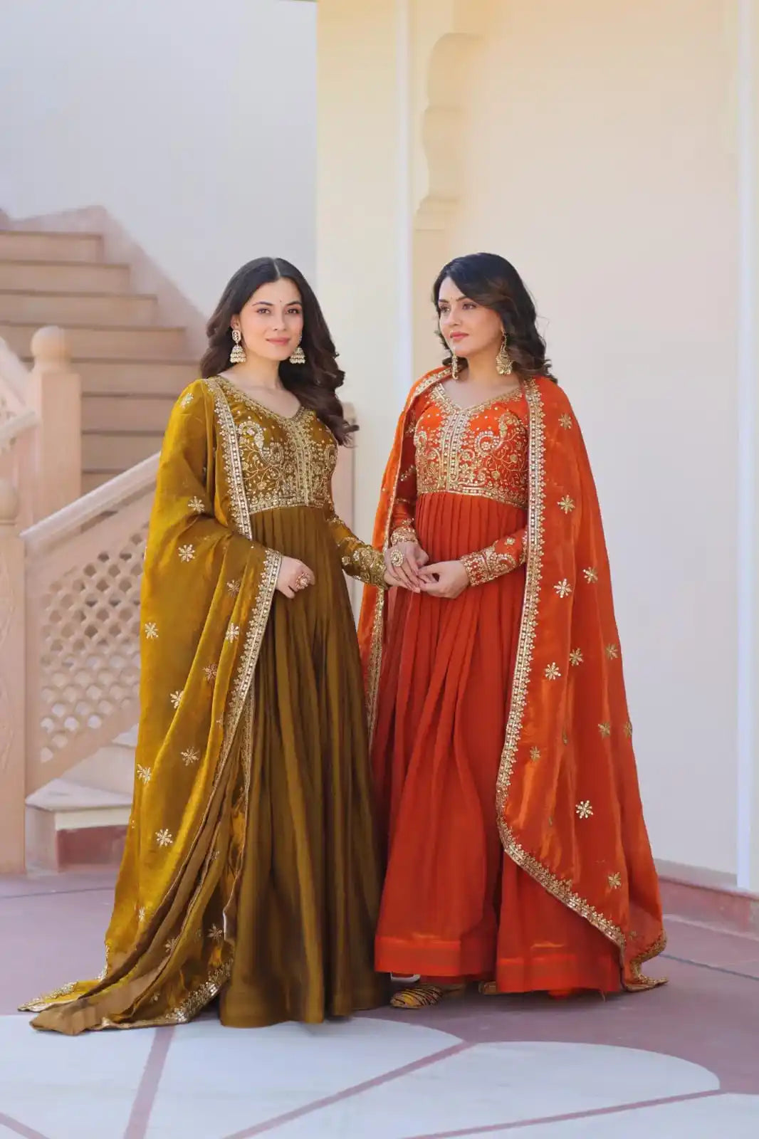 Elegant Zari & Sequins Embroidered Gown with Cutwork Dupatta – Fendy Fabric