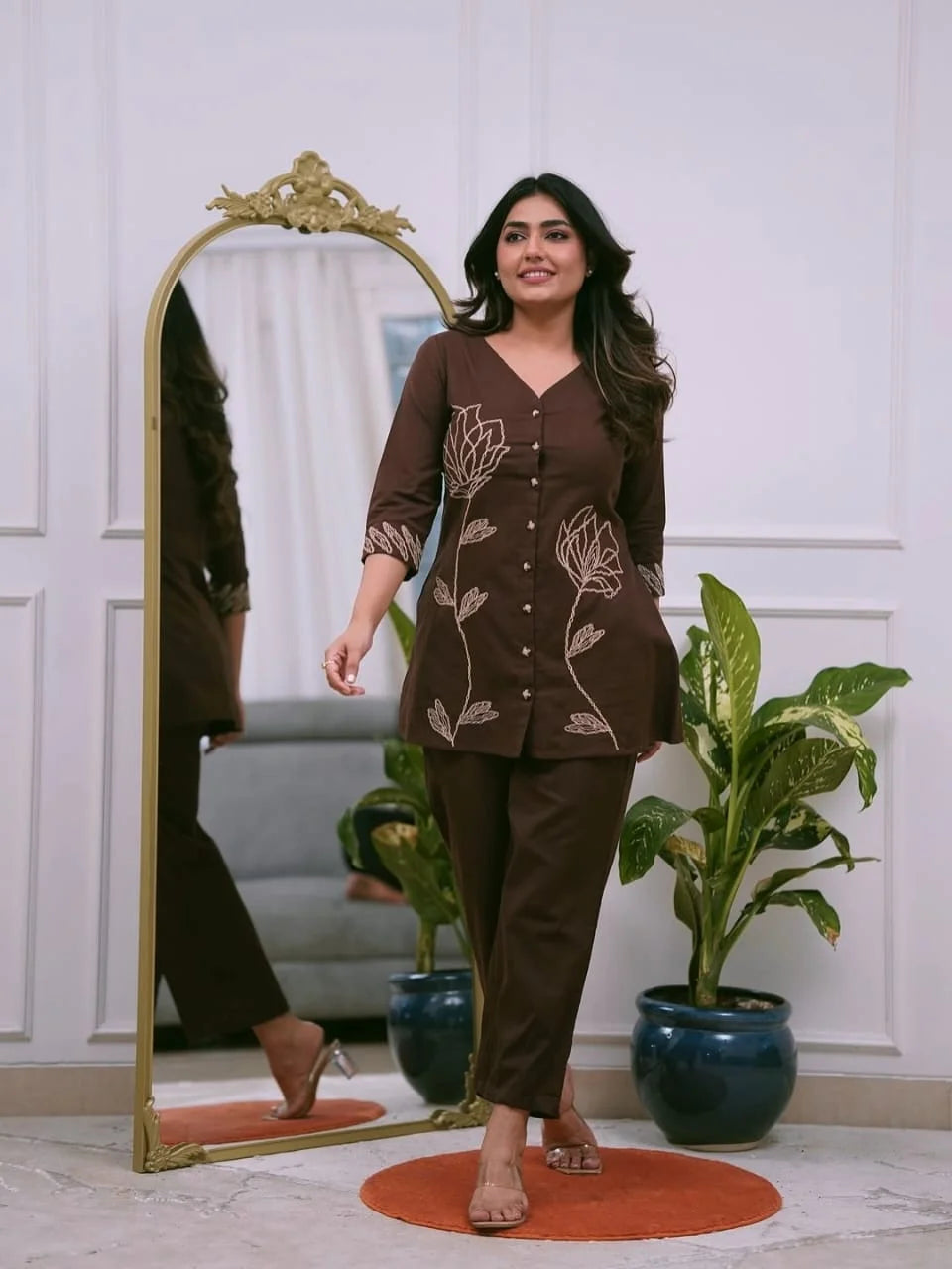Elegant Embroidered Cotton Kurti with Pant Set for Women