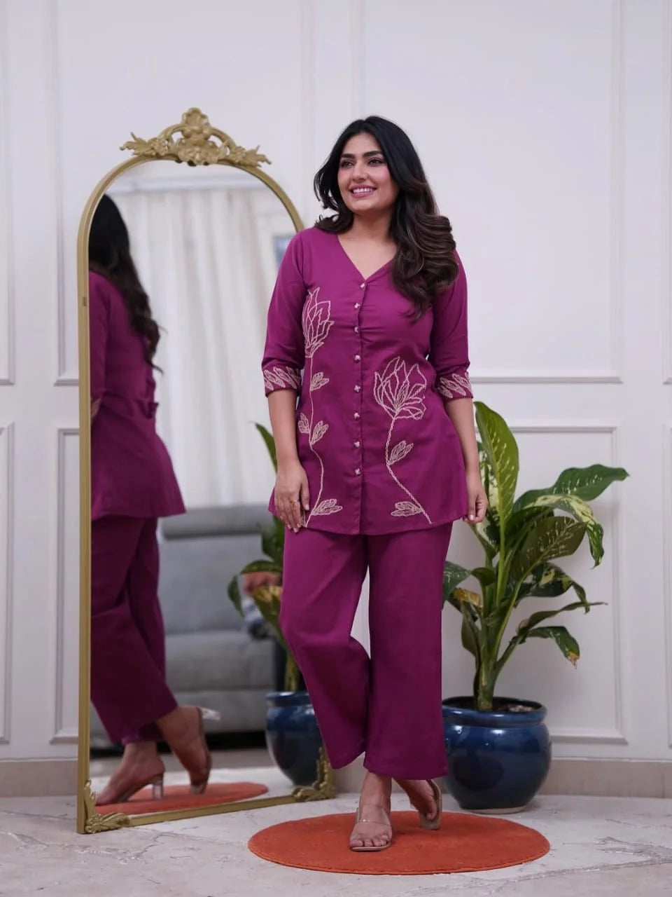 Elegant Embroidered Cotton Kurti with Pant Set for Women