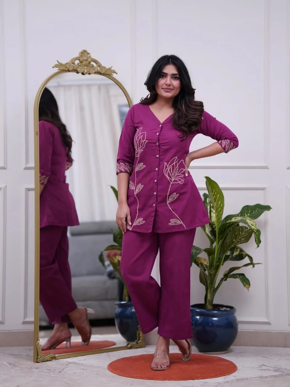 Elegant Embroidered Cotton Kurti with Pant Set for Women