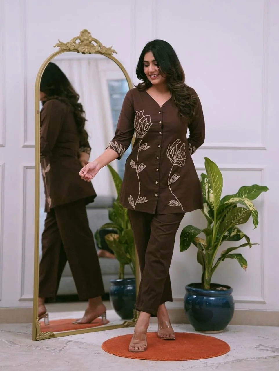 Elegant Embroidered Cotton Kurti with Pant Set for Women