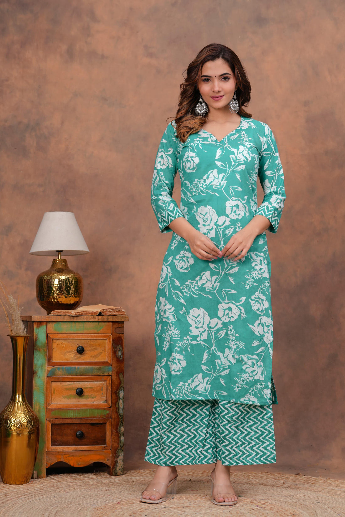 Jaipuri Cotton Kurti Set with Printed Plazo & Dupatta – Ethnic Wear for Women