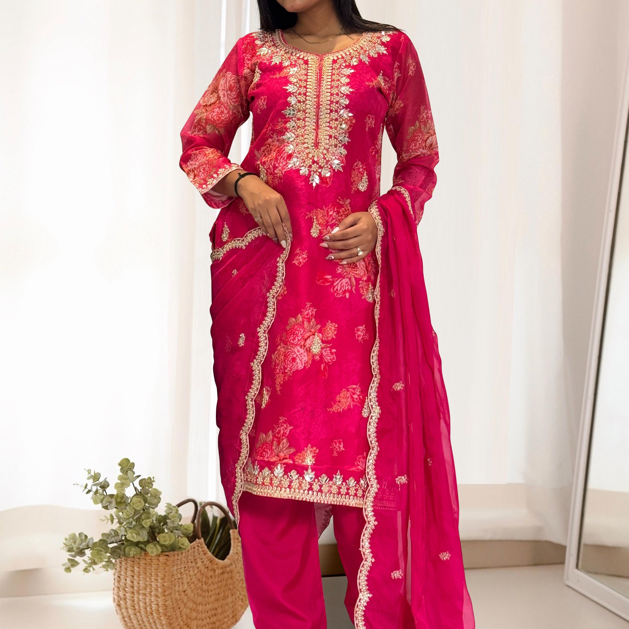 Premium Kundan Organza Suit Set – Fully Stitched & Ready to Wear