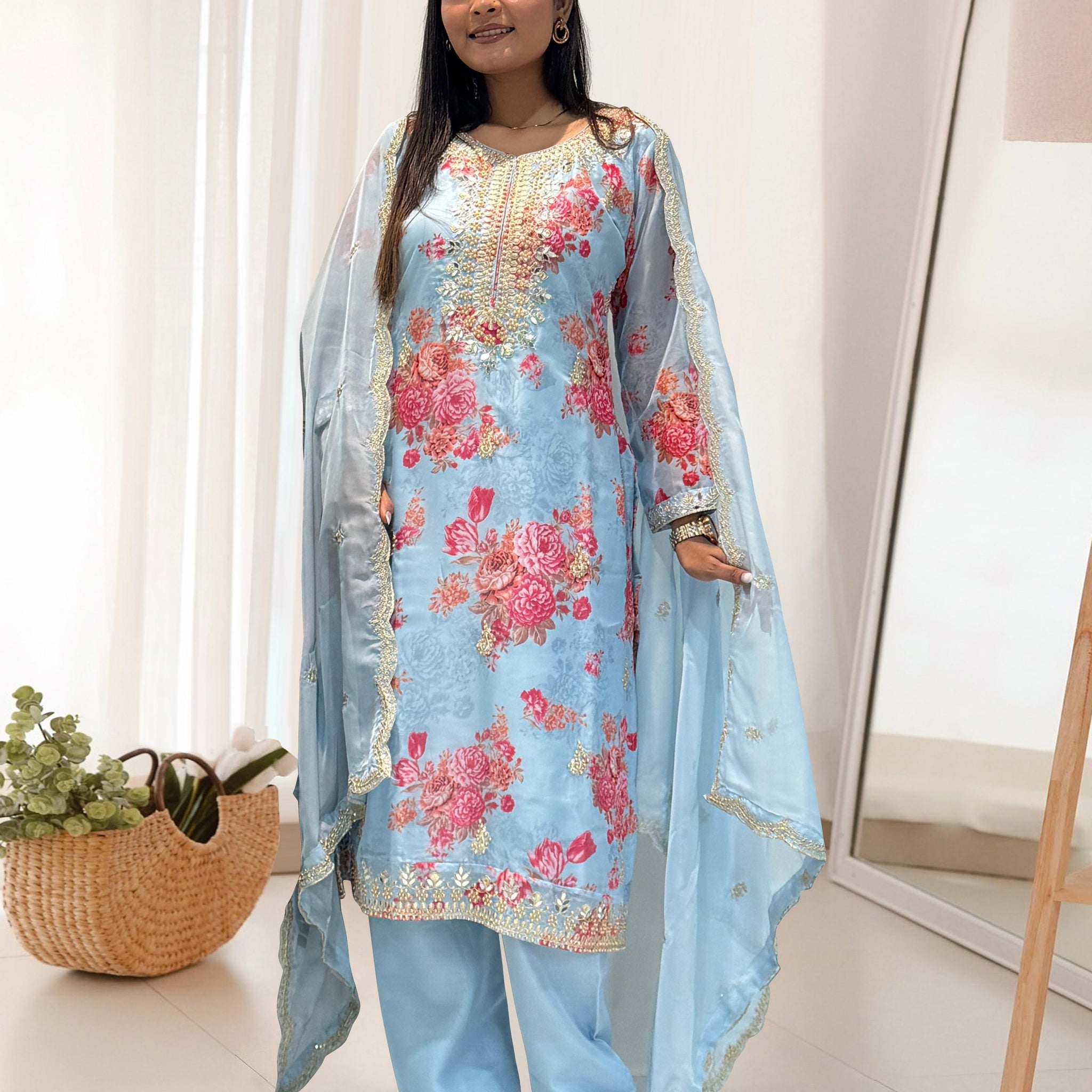 Premium Kundan Organza Suit Set – Fully Stitched & Ready to Wear