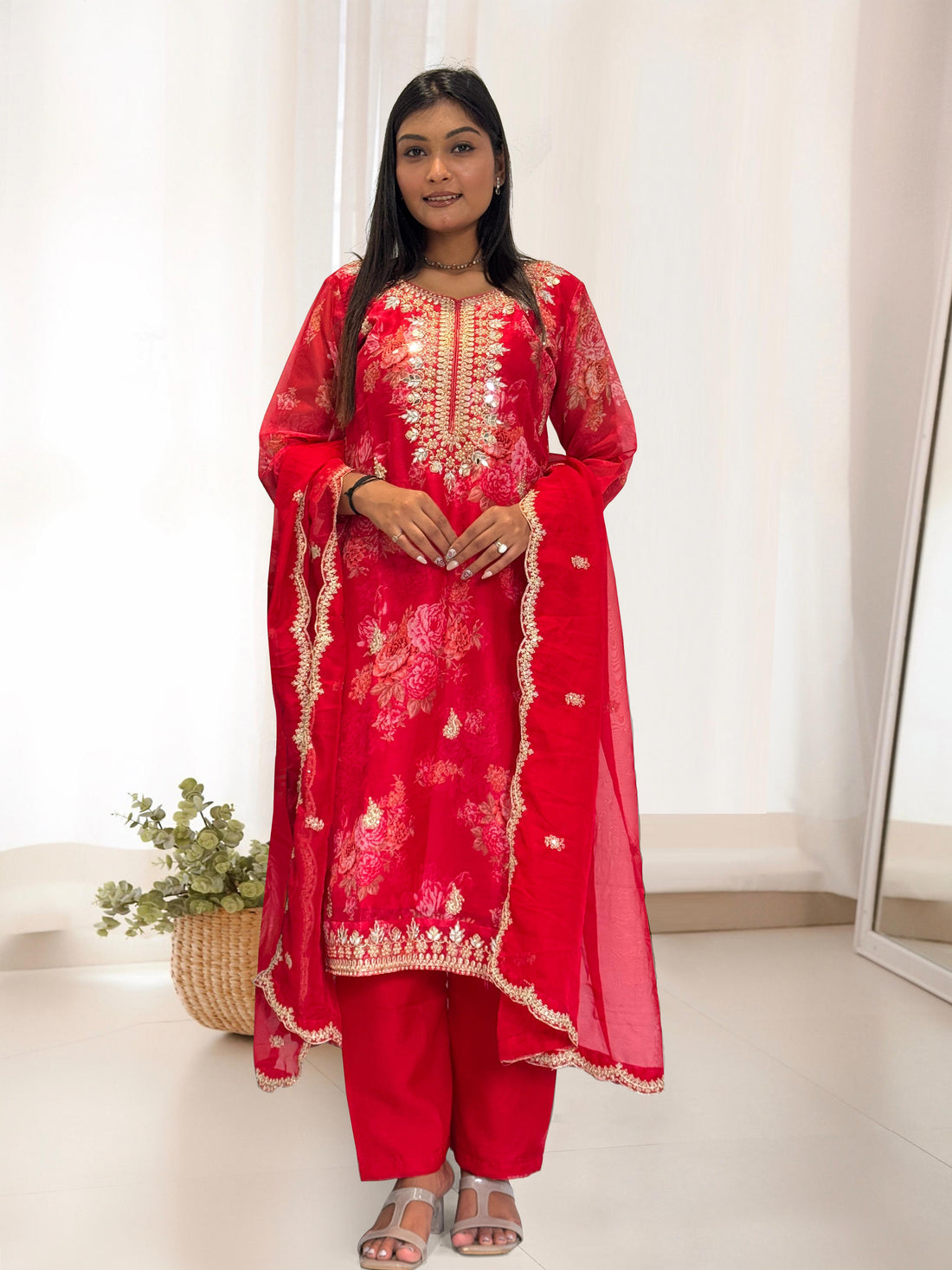 Premium Kundan Organza Suit Set – Fully Stitched & Ready to Wear