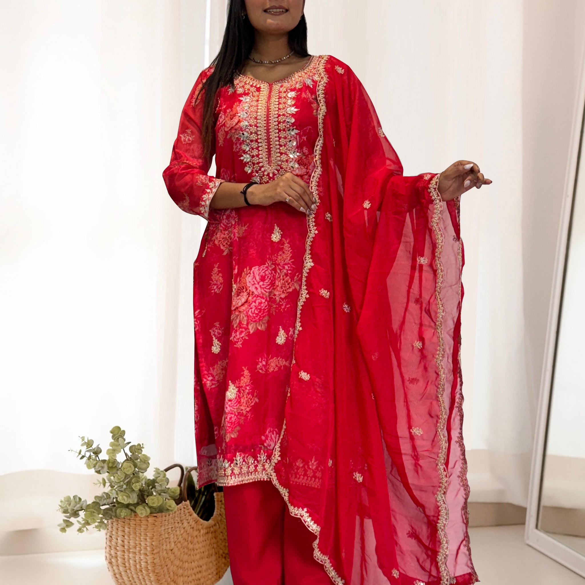 Premium Kundan Organza Suit Set – Fully Stitched & Ready to Wear