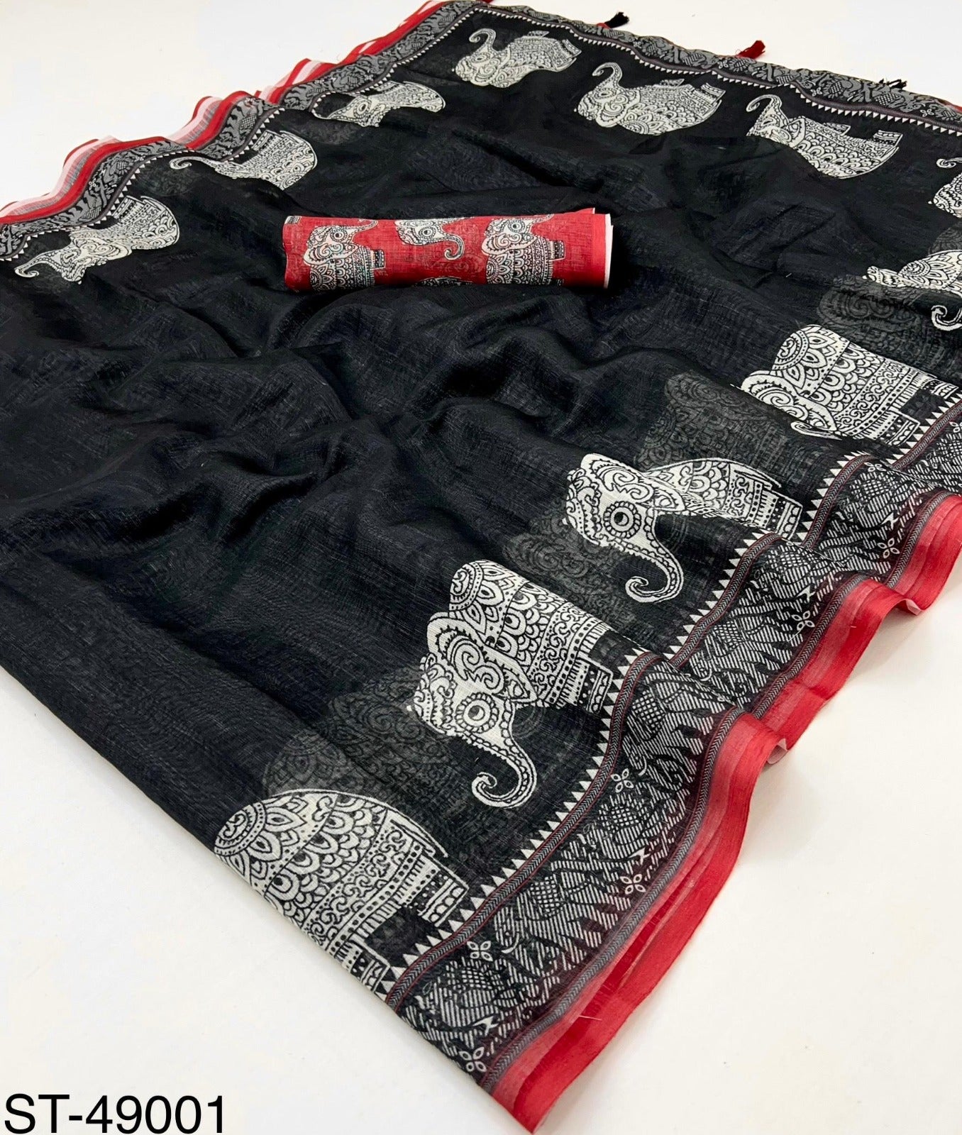 Soft Linen Sarees with Elephant Digital Print