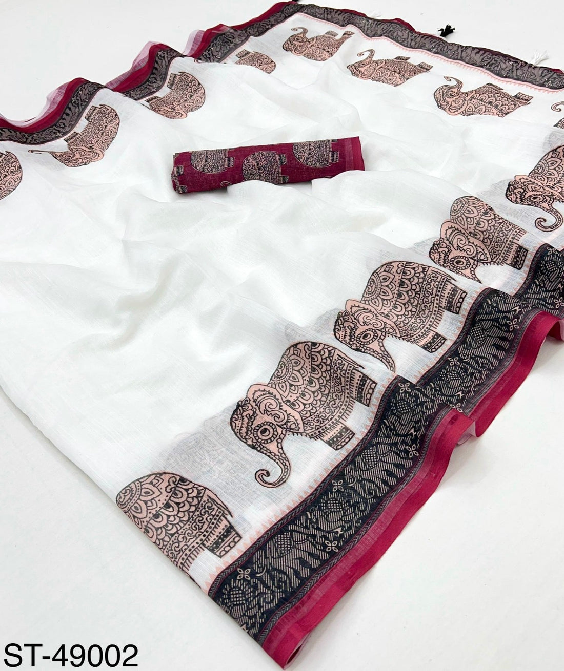 Soft Linen Sarees with Elephant Digital Print