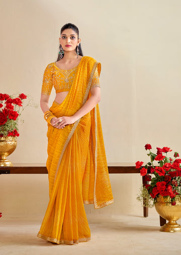 Yellow Bandhniya Georgette Saree