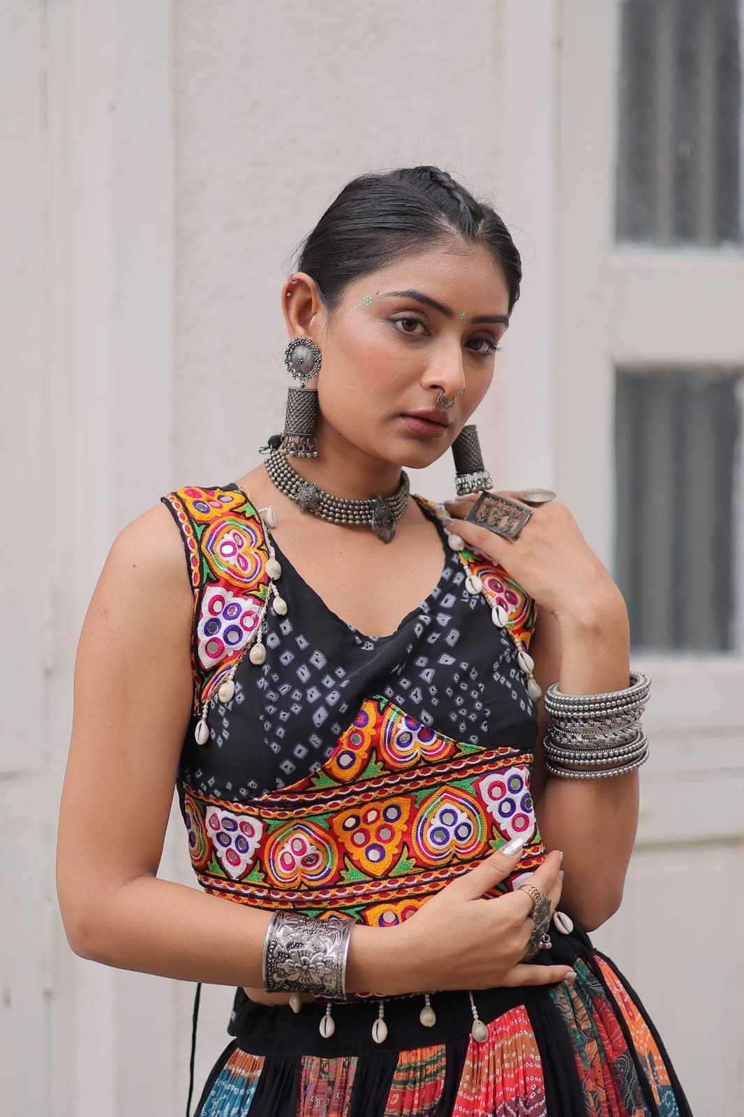 Navratri Lehenga Choli Collection 2025 – Georgette Print with Gamthi Embroidery & Kutchi Work