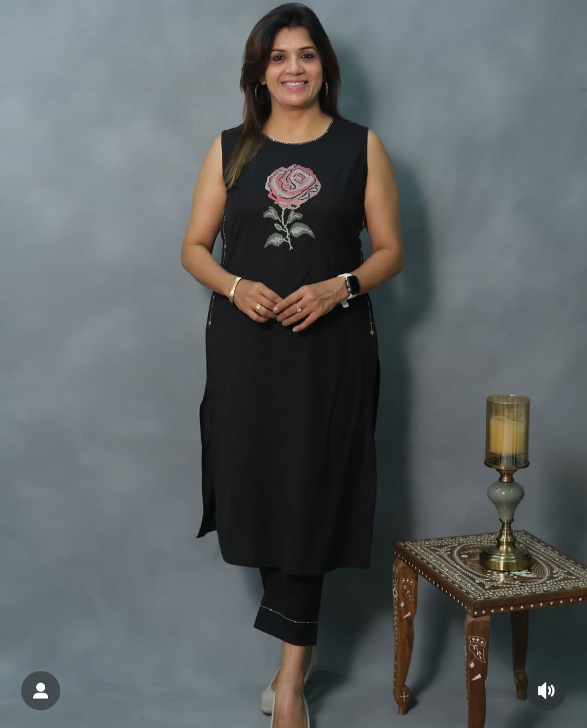 Embroidered Cotton Flex Kurti with Pant Set for Women