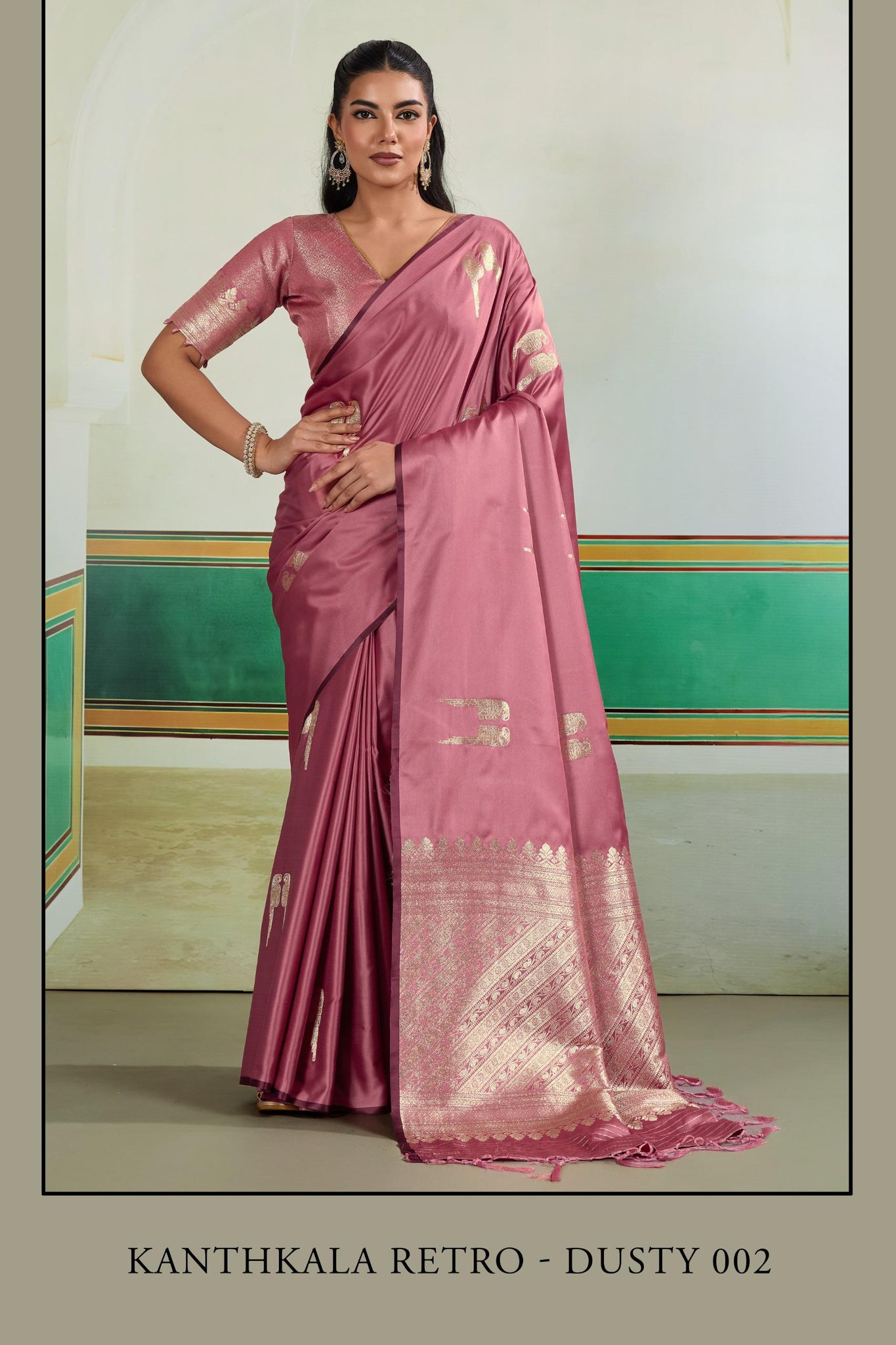 Kanthkala Retro Dusty Pure Satin Handloom Weaving Saree