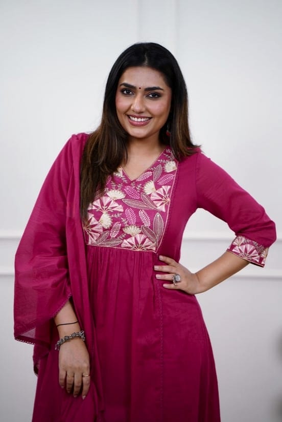 Cotton Kurti Pant Dupatta Set with Embroidery Work