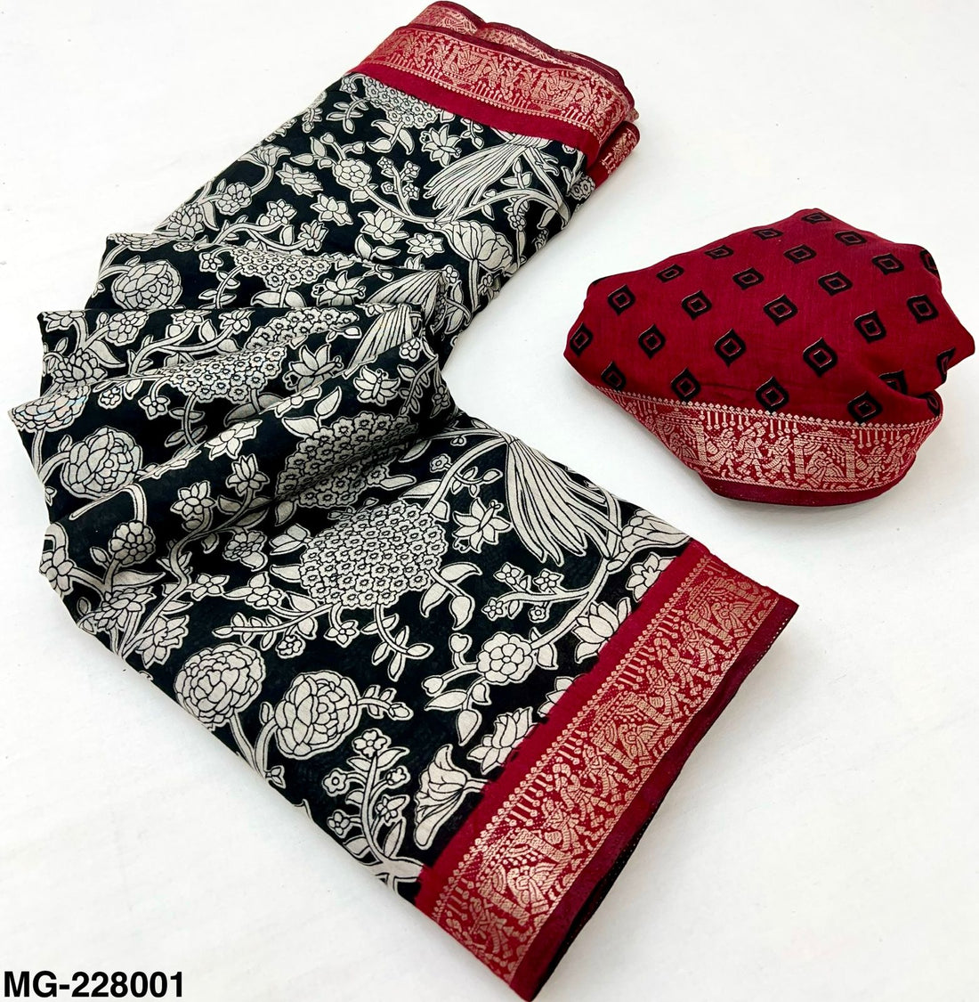 Kazari Mangalagiri Cotton Saree with Kalamkari Print & Heavy Jacquard Zari Border