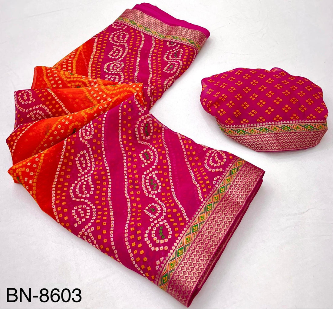 Bandhan Soft Chiffon Bandhani Saree with Fancy Menakari Lace Border