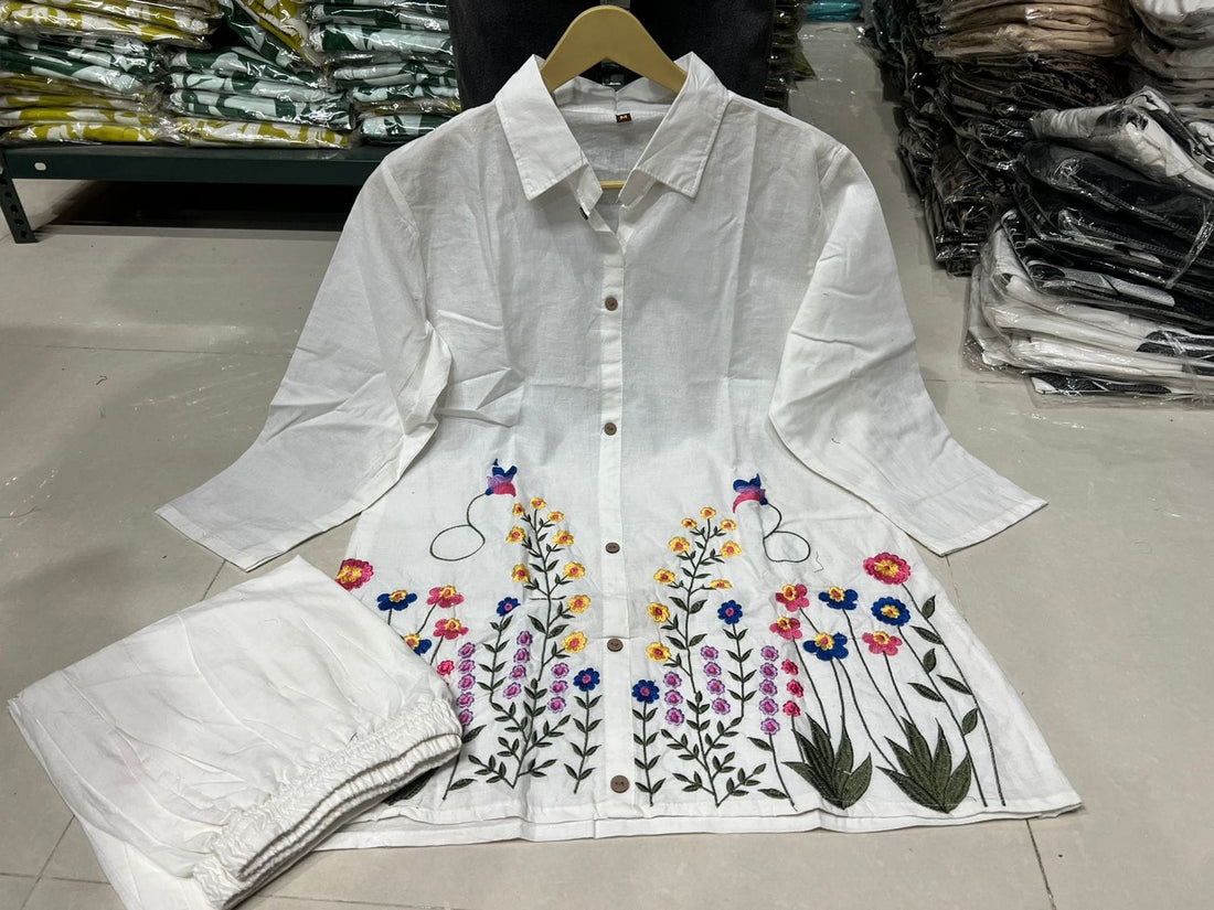 Embroidered 60×60 Cotton Co-ord Set with Pocket Pants