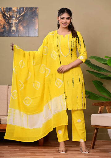 Hand Block Printed Stitched Cotton Suit Set with Matching Cotton Dupatta