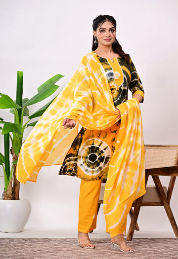 Hand Block Printed Stitched Cotton Suit Set with Matching Cotton Dupatta