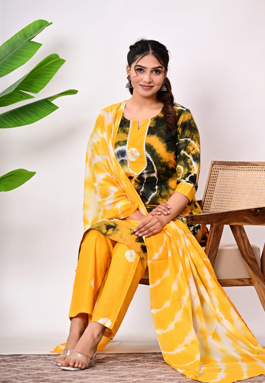 Hand Block Printed Stitched Cotton Suit Set with Matching Cotton Dupatta