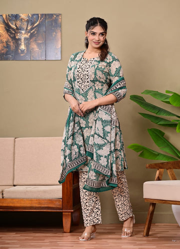 Hand Block Printed Stitched Cotton Suit Set with Matching Cotton Dupatta