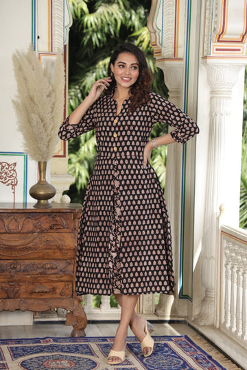 Hand Block Printed Cotton One-Piece Dress – Elegant Everyday Wear