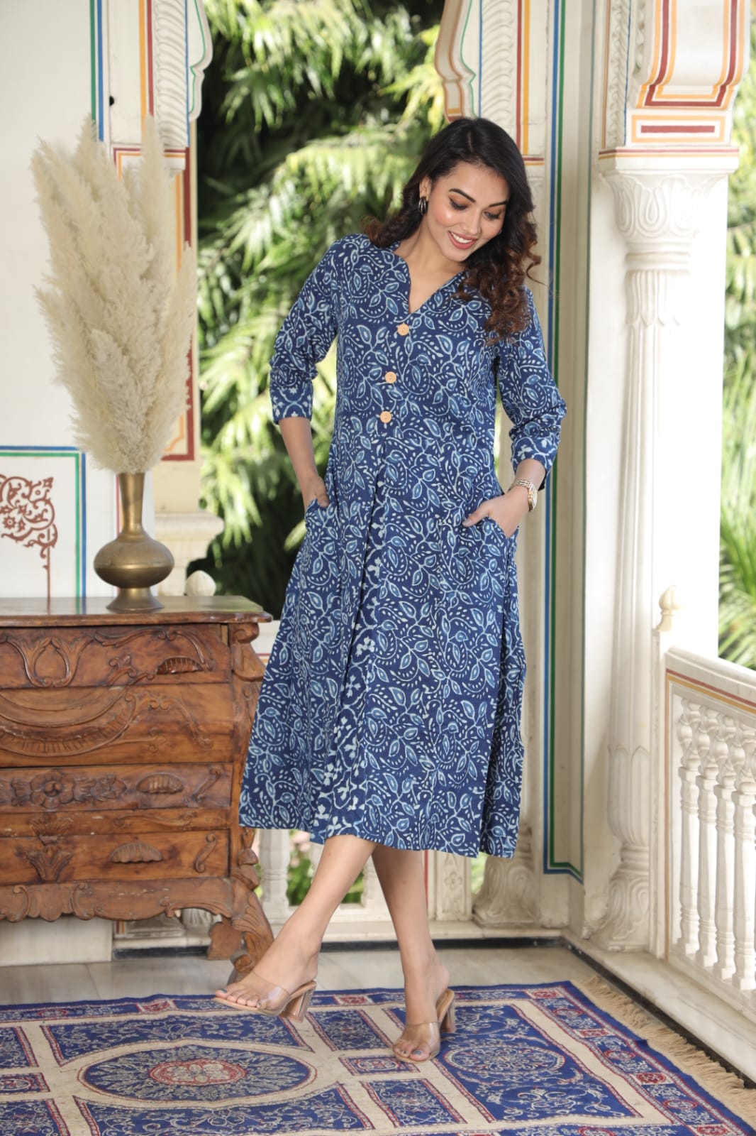Hand Block Printed Cotton One-Piece Dress – Elegant Everyday Wear