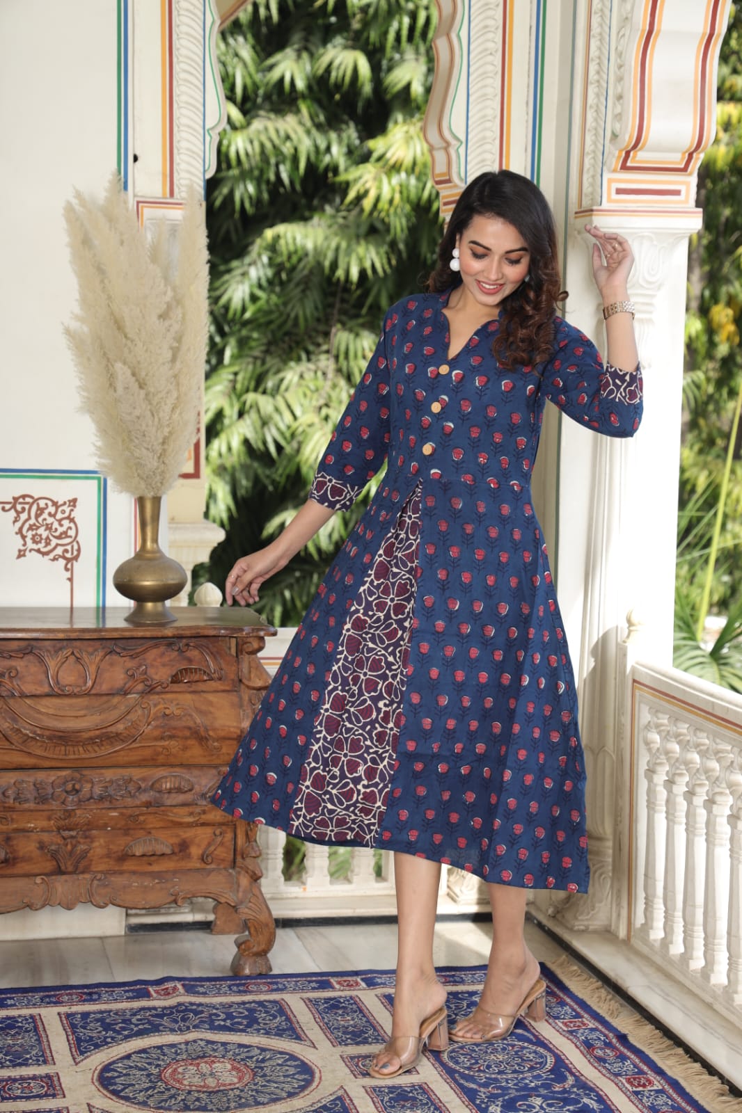 Hand Block Printed Cotton One-Piece Dress – Elegant Everyday Wear