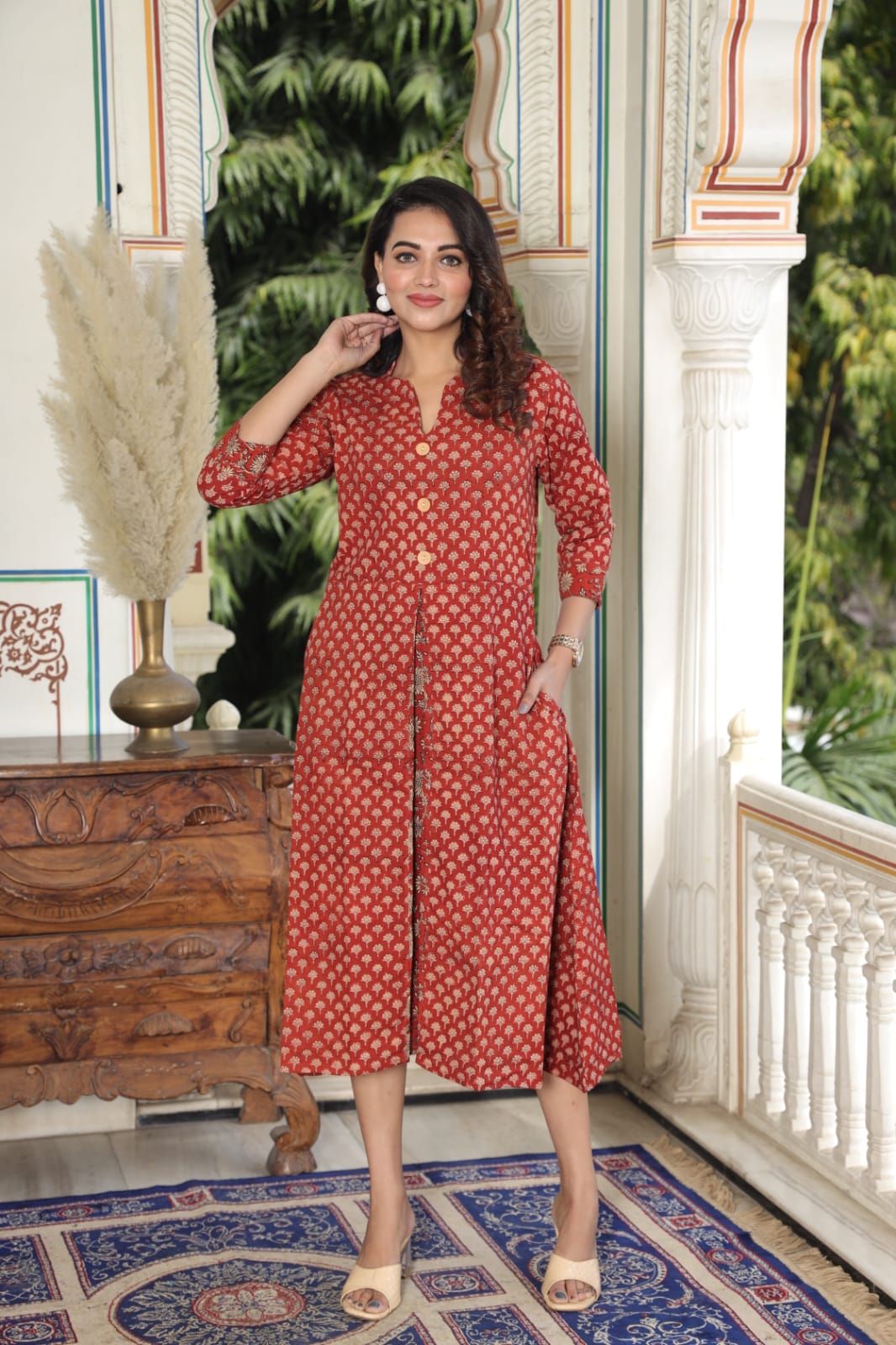 Hand Block Printed Cotton One-Piece Dress – Elegant Everyday Wear