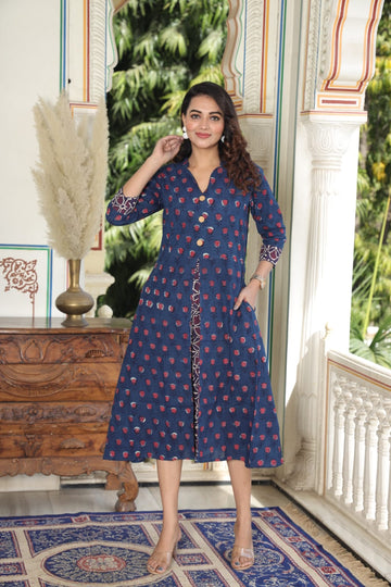 Hand Block Printed Cotton One-Piece Dress – Elegant Everyday Wear