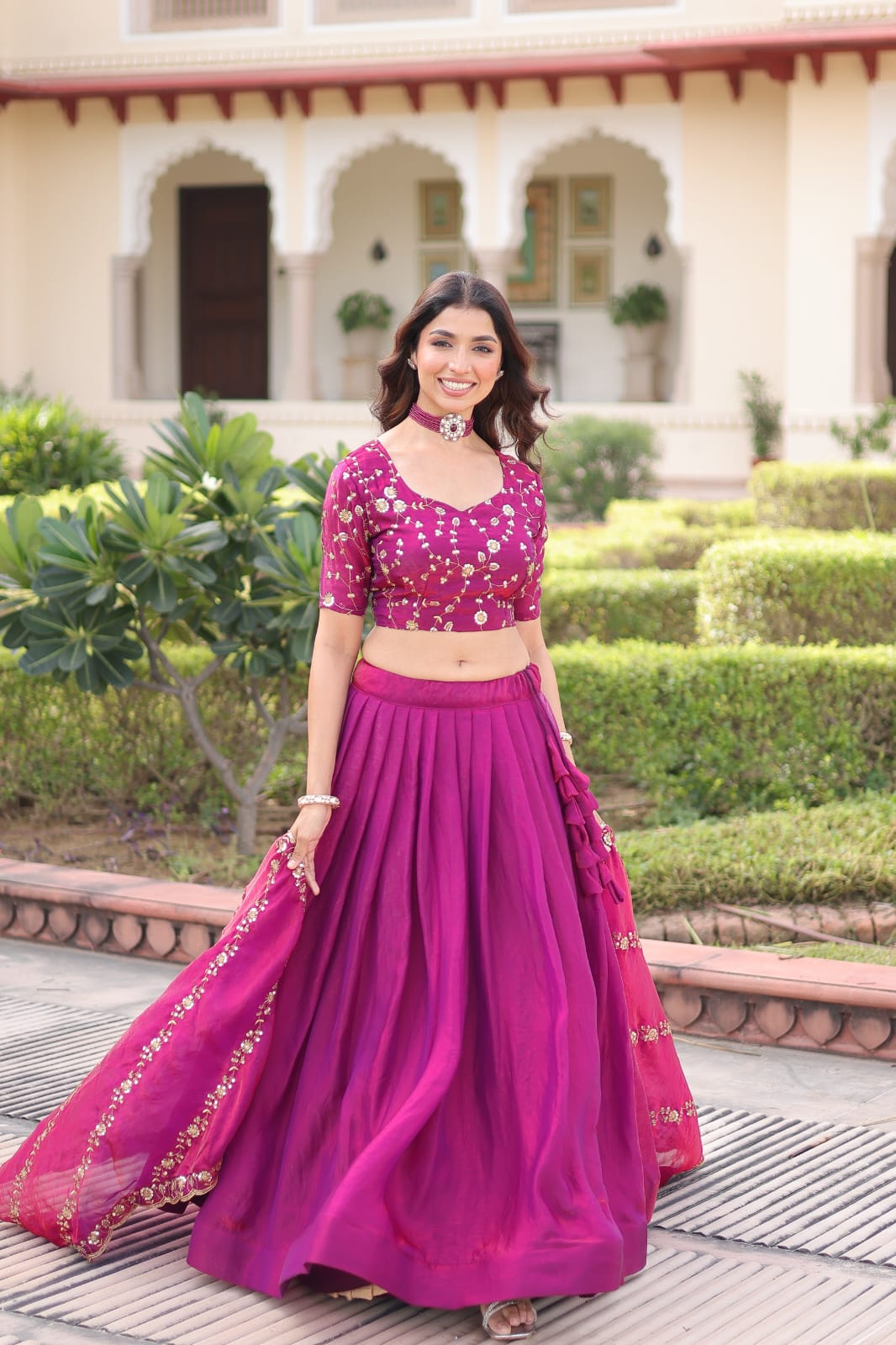 Fendi Silk Embroidered Lehenga Choli with Designer Dupatta