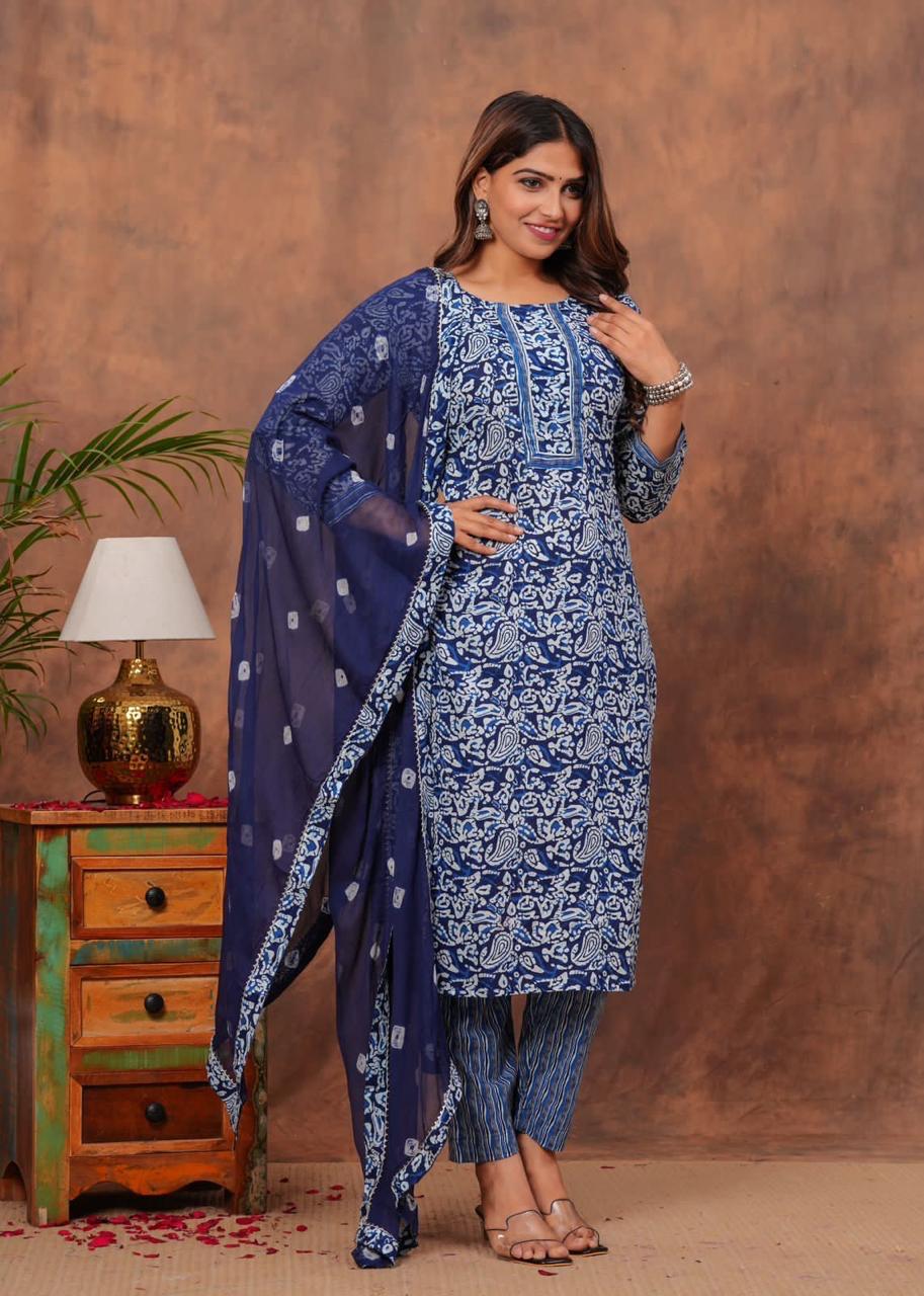 Elegant Hand Block Printed Cotton Kurti Sets