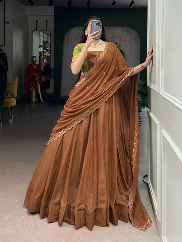 Designer Chocolate Crush Lehenga Choli with Gotta Patti & Embroidered Dupatta