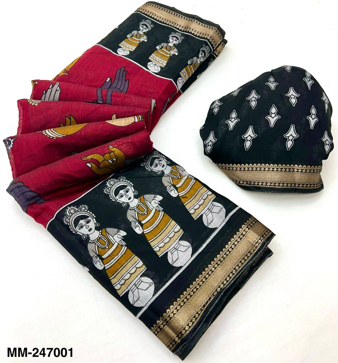 Kazari Series Soft Mul Cotton Saree with Unique Print & Zari Border