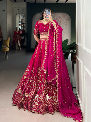 Pink Natural Silk Bridal Lehenga with Heavy Sequins & Thread Embroidery – Wedding Collection