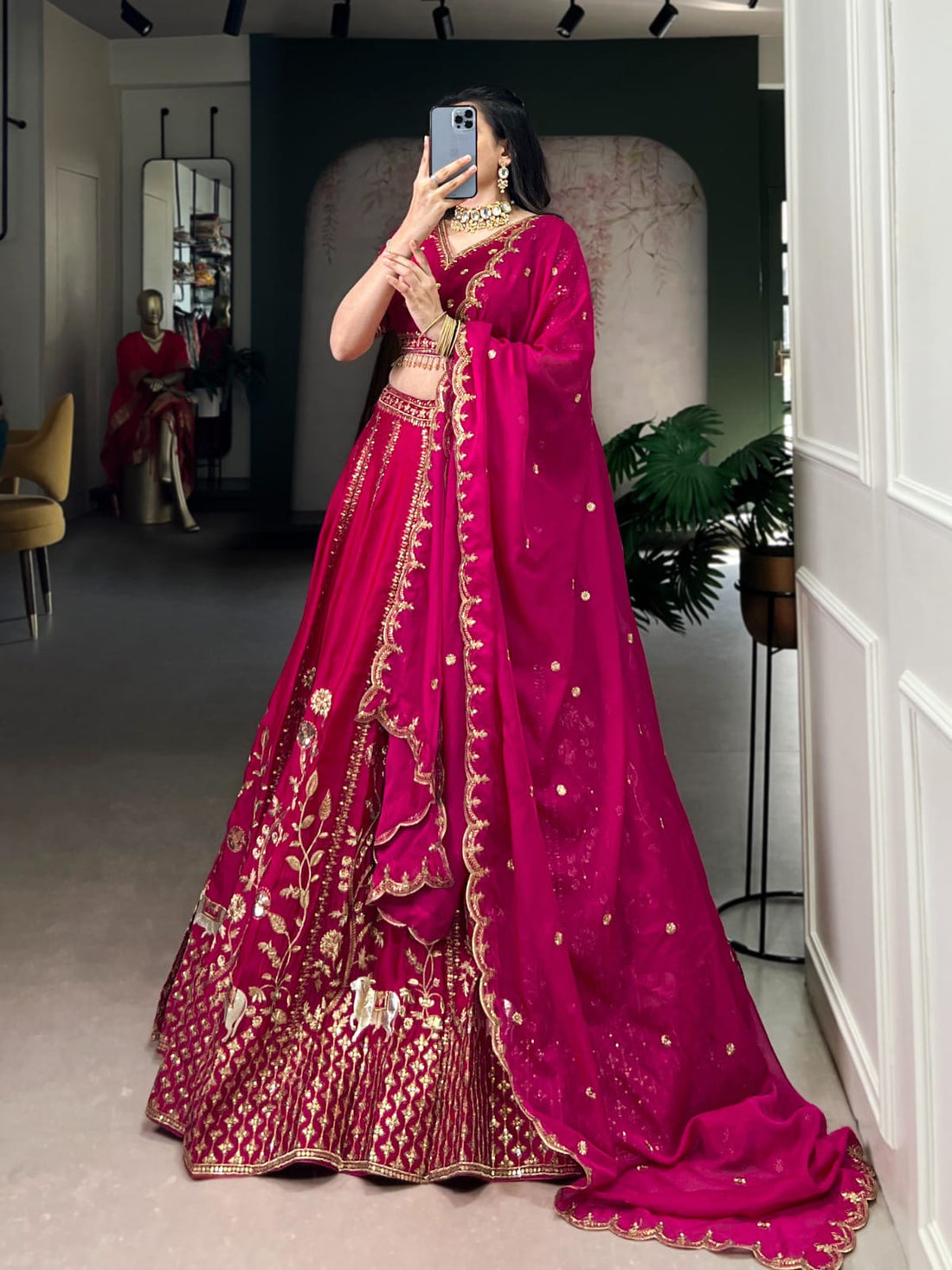 Pink Natural Silk Bridal Lehenga with Heavy Sequins & Thread Embroidery – Wedding Collection