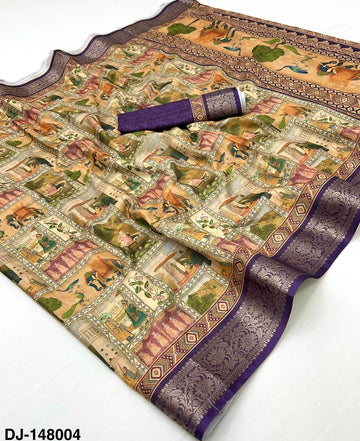 Kazari Series Soft Dola Silk Saree with Jacquard Border & Designer Digital Print