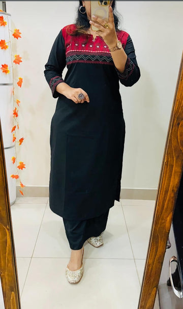 Designer Block Print Straight Kurti Palazzo Set in Rich Cotton