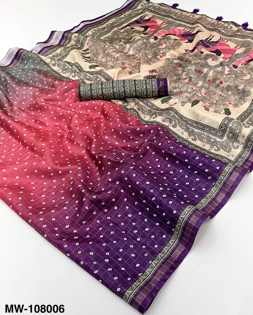 Maheshwari Kazari Series Cotton Silk Saree with Zari Checks & Digital Print