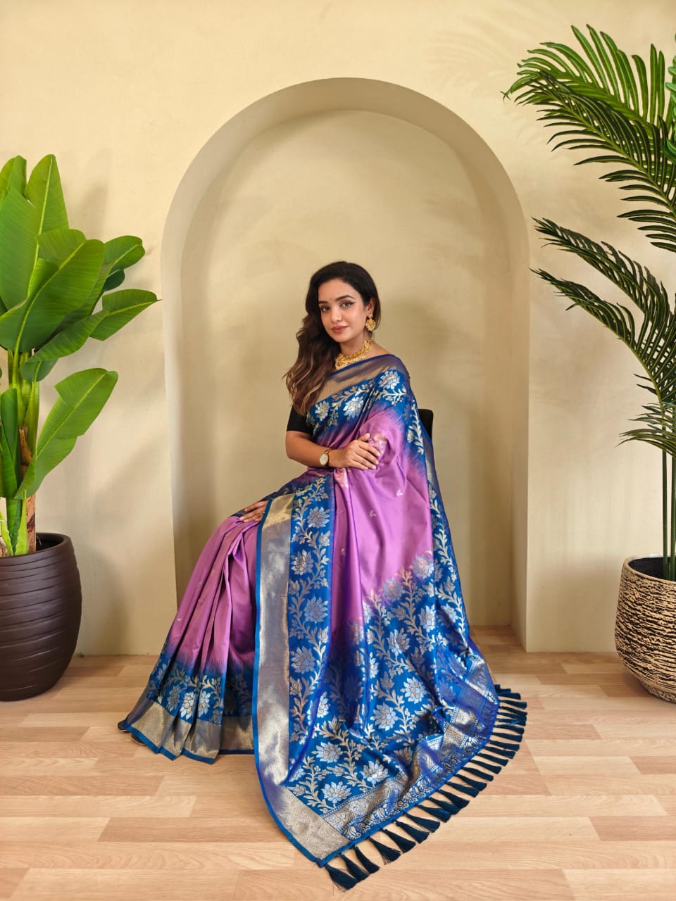 Fulpati Violet Purple Dual Tone Silk Saree with Zari Weaves
