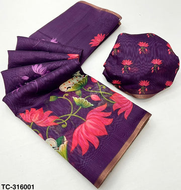 Kazari Series Pichwai Kalamkari Printed Tusser Chanderi Saree with Woven Border