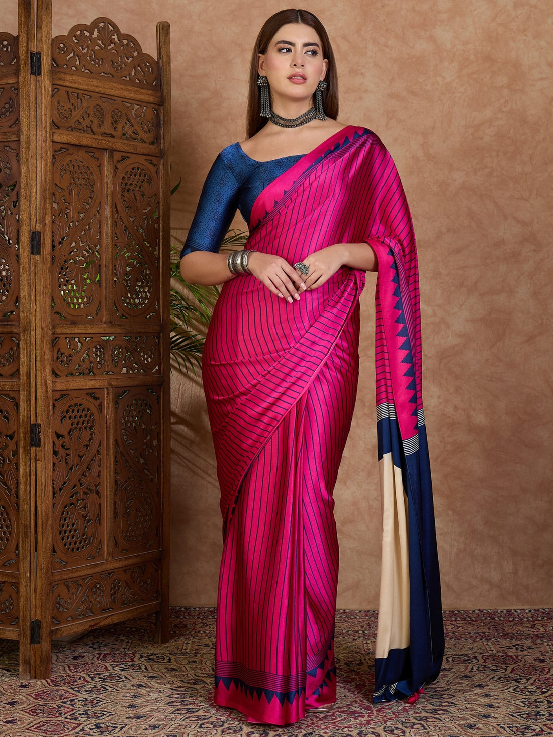 Ajrakh Luxe Semi Modal Saree with Traditional Printed Design