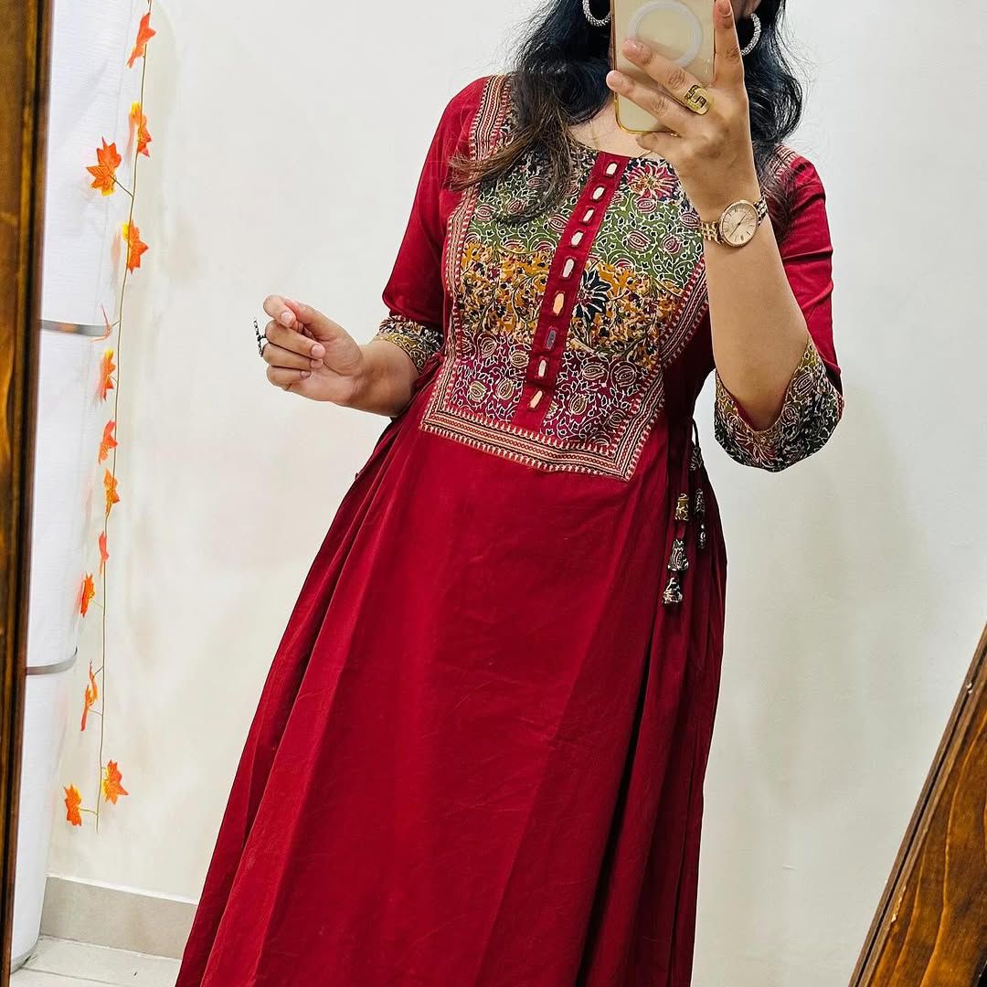 Faddism Designer Cotton Kurti Palazzo Set with Mirror Work