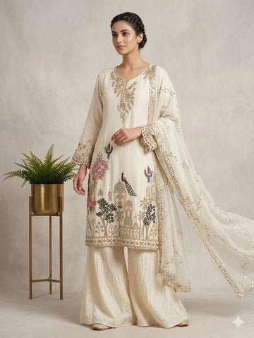 Faddism HN93FAB Fendy Beads & Sequin Embroidered Top Palazzo Dupatta Set