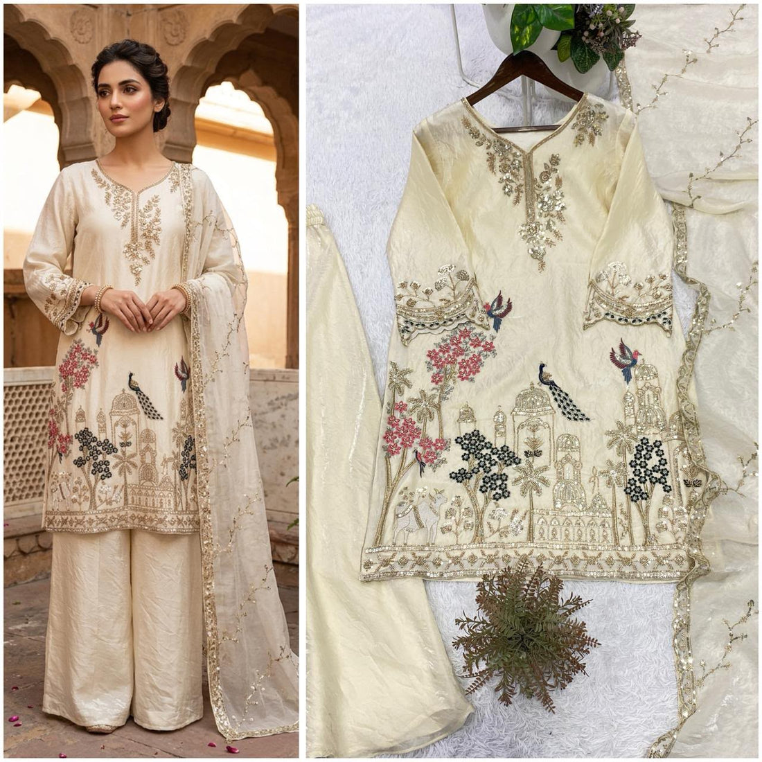 Faddism HN93FAB Fendy Beads & Sequin Embroidered Top Palazzo Dupatta Set