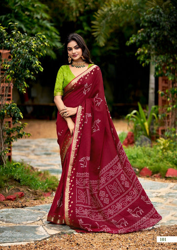 SR Scarlet Silk Saree with Self Weave & Jacquard Border
