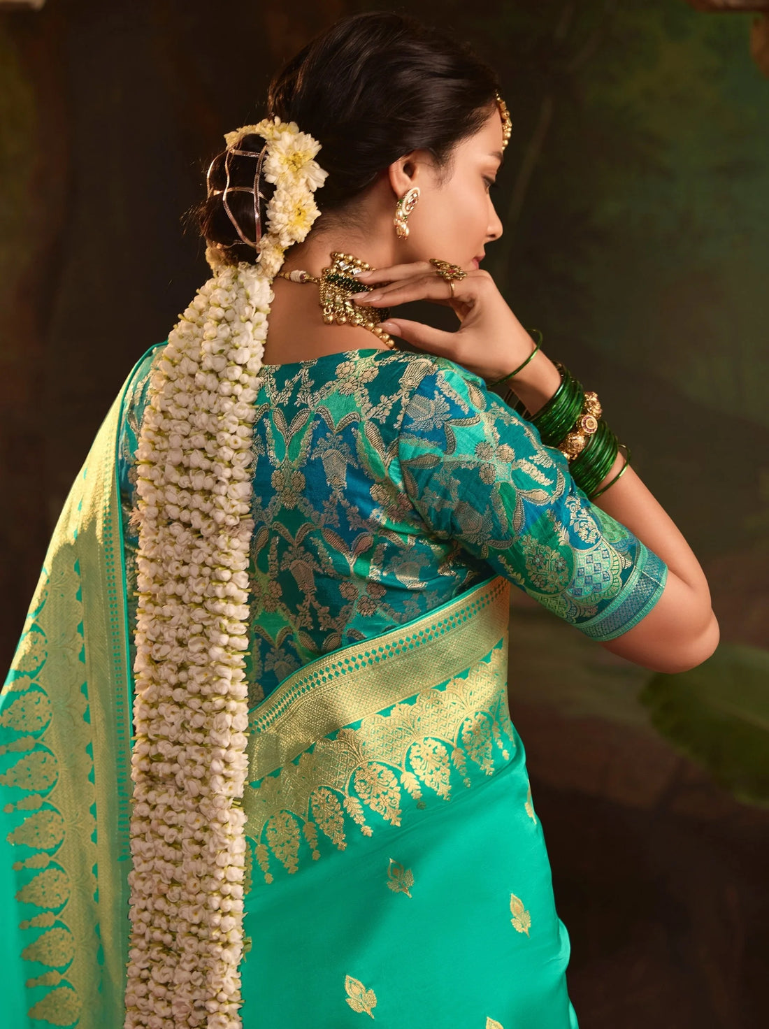 RAAS Teal Blue Crepe Dola Silk Designer Saree