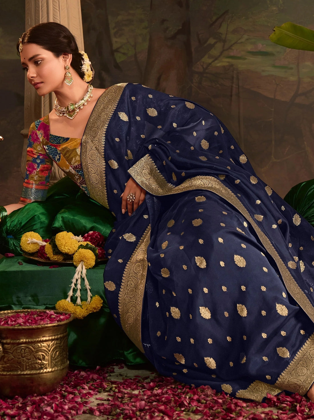 RAAS Space Blue Crepe Dola Silk Designer Saree