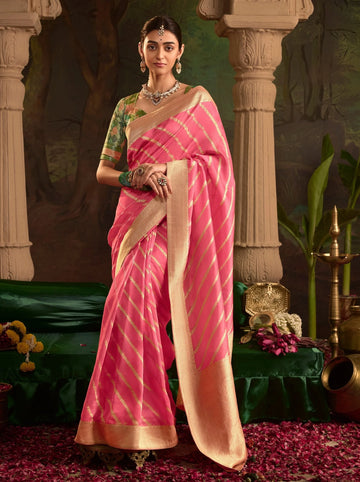 RAAS Rose Pink Crepe Dola Silk Designer Saree