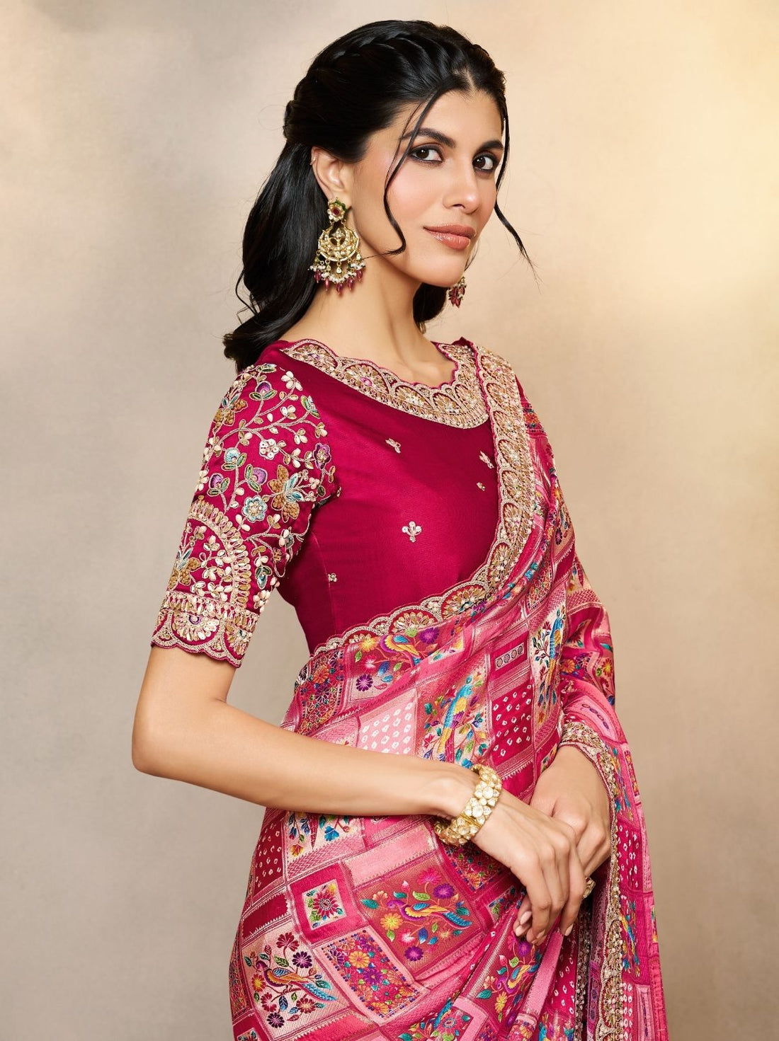 MAHOTSAV Pink Silk Saree with Heavy Embroidery & Mirror Work